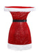 Red 1970s Christmas Sequined Off-Shoulder Plush Trim Dress