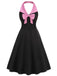 Black 1950s Halter Bow Patchwork A-line Dress