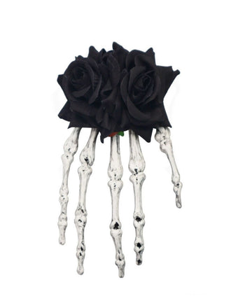 Black Halloween Rose Skeleton Hand Hair Clip