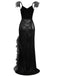 1930s V-Neck Feather Strap High Slit Sequined Dress