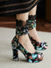 Vintage Lace-Up Embroidered Floral High Heels