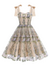 1950s Embroidered Mesh Lace-Up Sweetheart Neck Dress