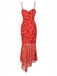 Red 1930s Spaghetti Strap Floral Dress