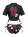 1980s Black Skull Rose Graphic Bikini Set