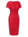 Red 1960s Shirring Bow Solid Wrap Dress