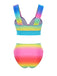 Multicolor 1960s Rainbow Gradient Ruched Bikini Set & Cover-Up