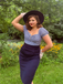 Dark Blue 1960s Striped Puff Sleeves Pencil Dress