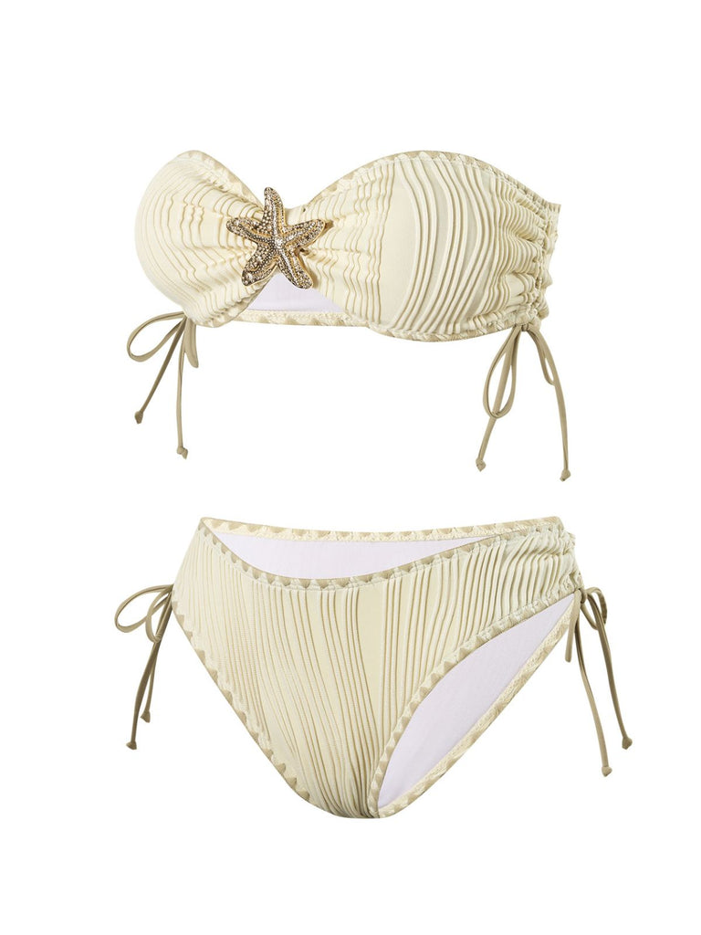 1950s Bandeau Sand-Ripple Jeweled Starfish Bikini Set