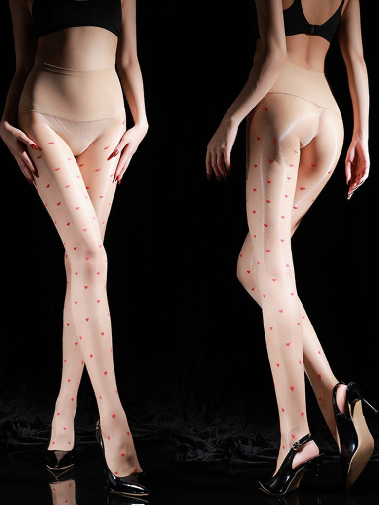 Vintage Heart Dots High-Waisted Pantyhose