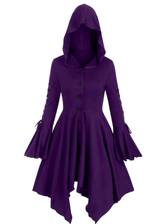 Purple 1980s Gothic Hooded Punk Long Jacket