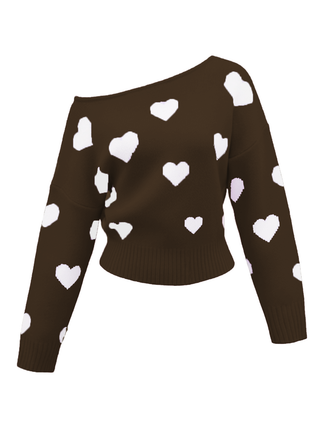 1970s Valentine Heart Asymmetrical Shoulder Pullover Sweater