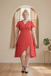 [Plus Size] Red 1940s Floral V-Neck Added Button Dress