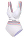 1940s Rainbow Lace-Up Patchwork Strap Bikini Set