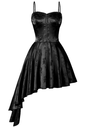 1980s Spaghetti Strap Asymmetrical Satin Dress