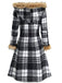 1940s Plaid Toggle Faux Fur Trim Hooded Coat