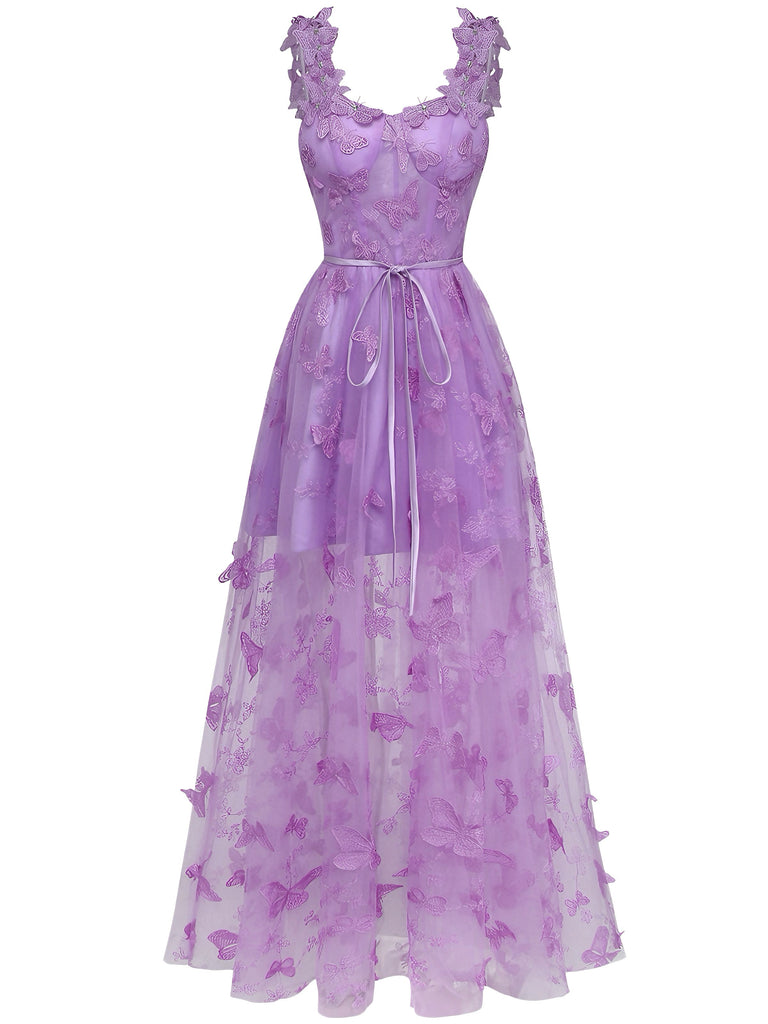 1930s Spaghetti Strap 3D Butterflies Mesh Maxi Dress