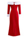 1930s Off-Shoulder Faux Fur Trim Christmas Dress