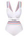 1940s Rainbow Lace-Up Patchwork Strap Bikini Set