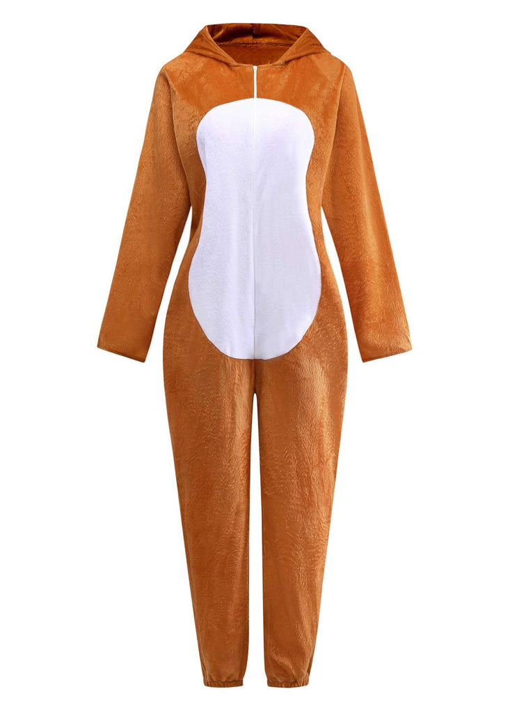 Brown 1970s Christmas Reindeer Cosplay Jumpsuit