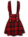 Red 1970s Plaids Button Suspender Skirt