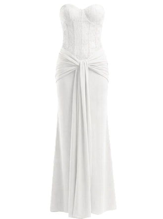 1930s Solid Lace-Up Strapless Maxi Dress