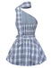 Plaid dress with a one-shoulder design on a white background
