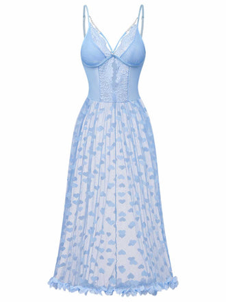 Light Blue 1930s Strap Lace Heart Nightgown