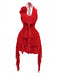 Red 1960s Ruffled 3D Floral Lace-Up Halter Dress