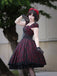 Wine Red 1950s Skull Mesh Swing Dress