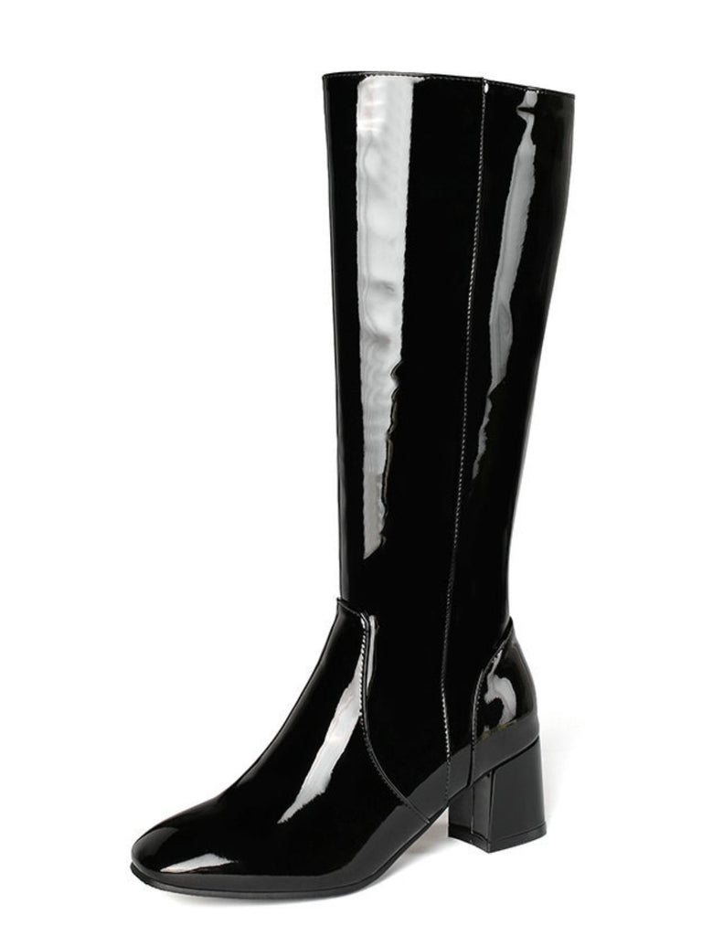 Vintage Patent Leather Block Heel Knee-High Boots