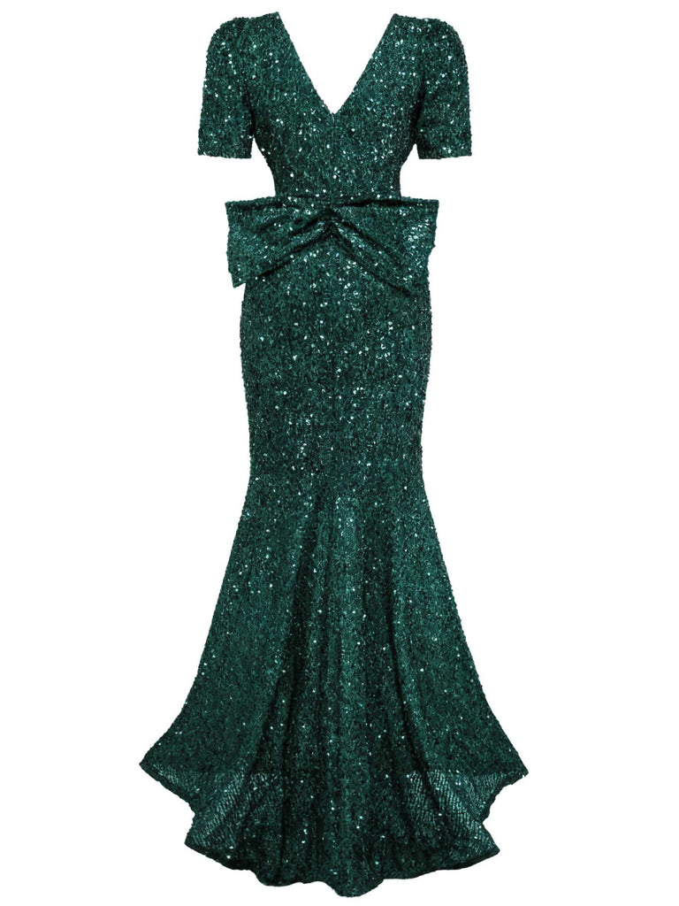 1930s Sequin Bow Maxi Mermaid Dress