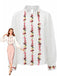 White 1930s Floral Embroidered Ruffled Collar Blouse