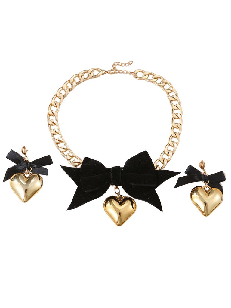 Bow Heart Necklace Earrings Set