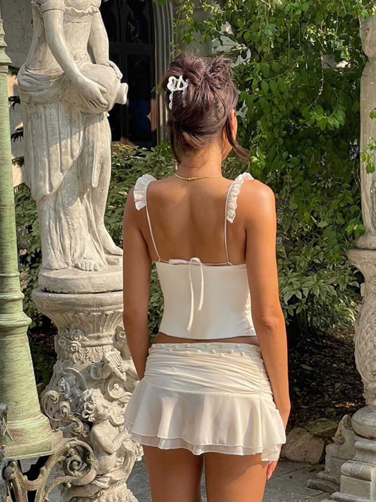 1960s Mesh Patchwork Ruffled Corset Camisole