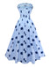 Blue 1940s Polka Dot Strapless Pleated Dress