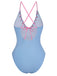 Light Blue 1950s Stripe Lace-Up Ruched One-Piece Swimsuit