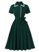 Dark Green 1950s Contrasted Lapel Swing Dress