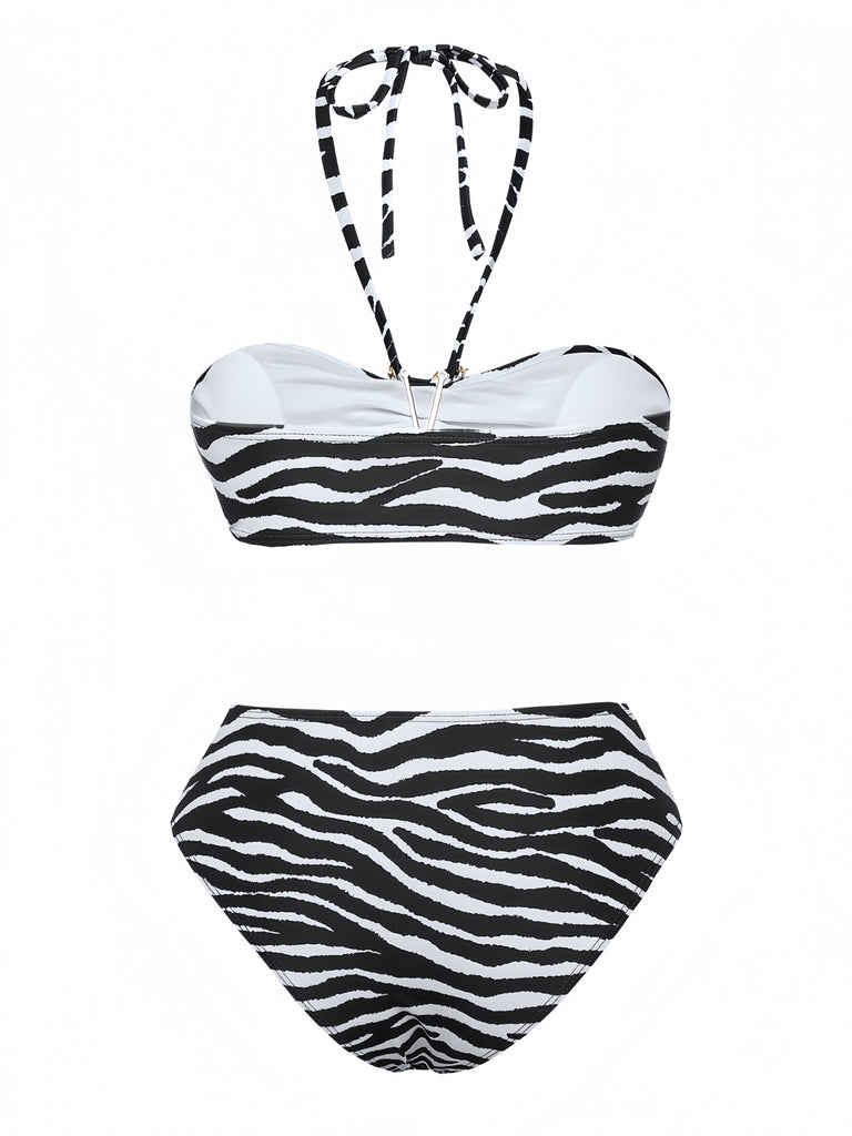 1960s Zebra Print Sea Star Accents Bandeau Bikini Set