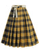 1950s Polka Dot Belt Plaid Pleated Skirt