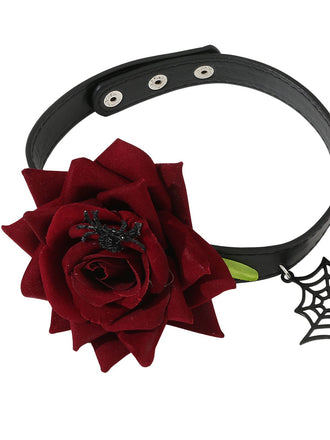 Gothic Spider Web & Rose Choker Collar Necklace