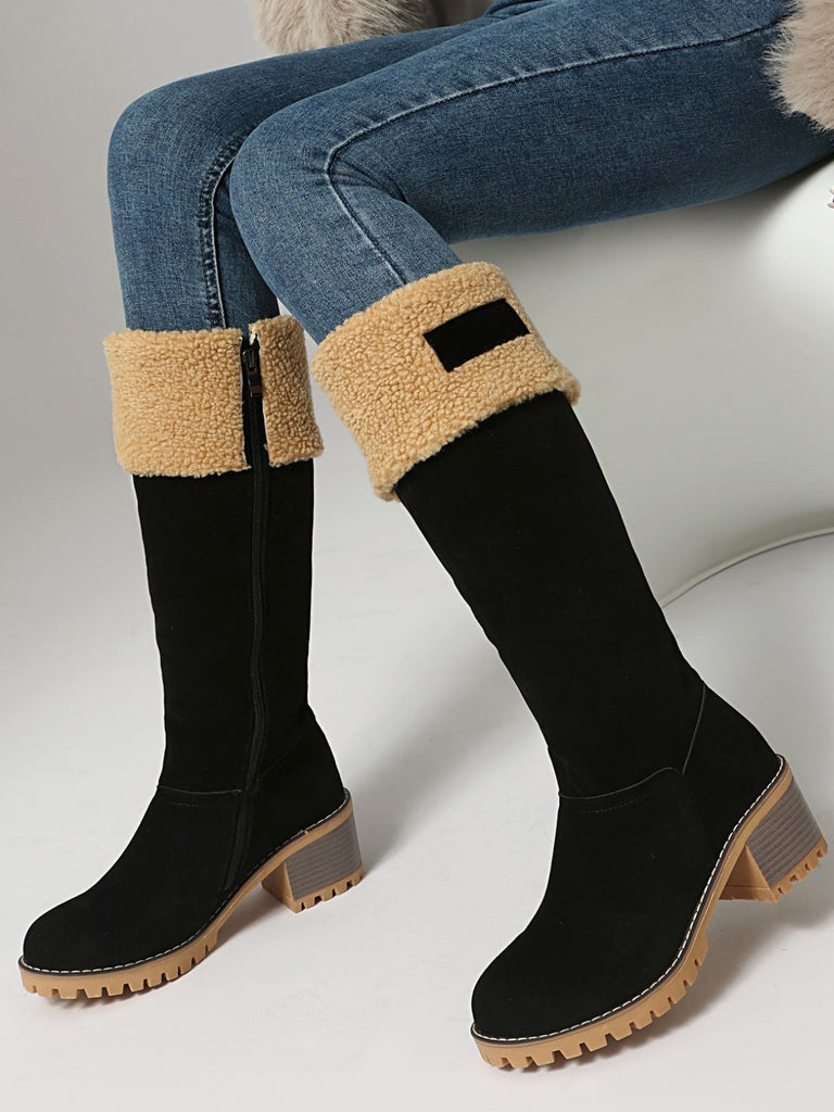 Winter Faux Suede Block Heel Snow Boots