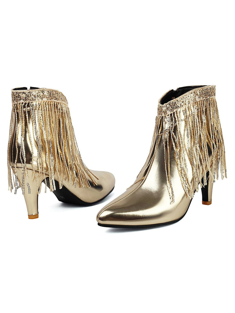Metallic Tassel Pointed Toe Stiletto Chelsea Boots