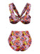 Pink 1970s Boho Floral Cross Neck Swimsuit