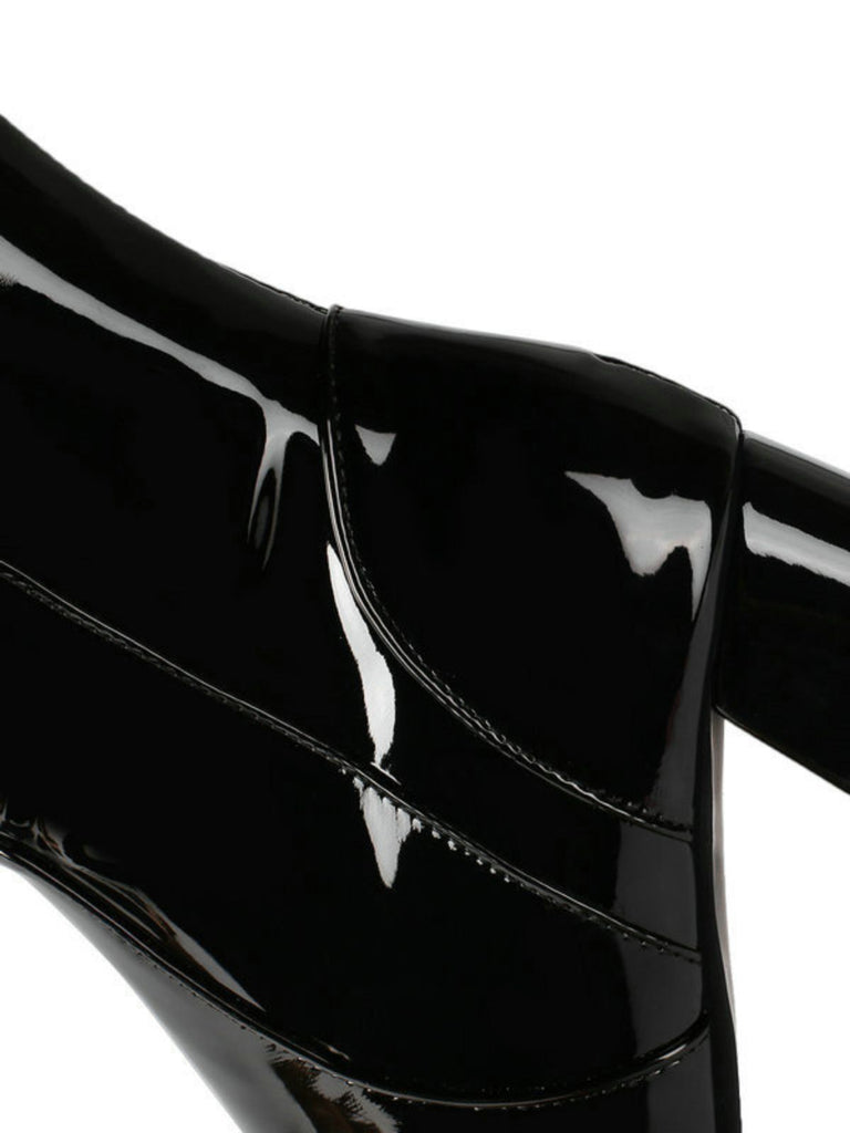 Vintage Patent Leather Block Heel Knee-High Boots