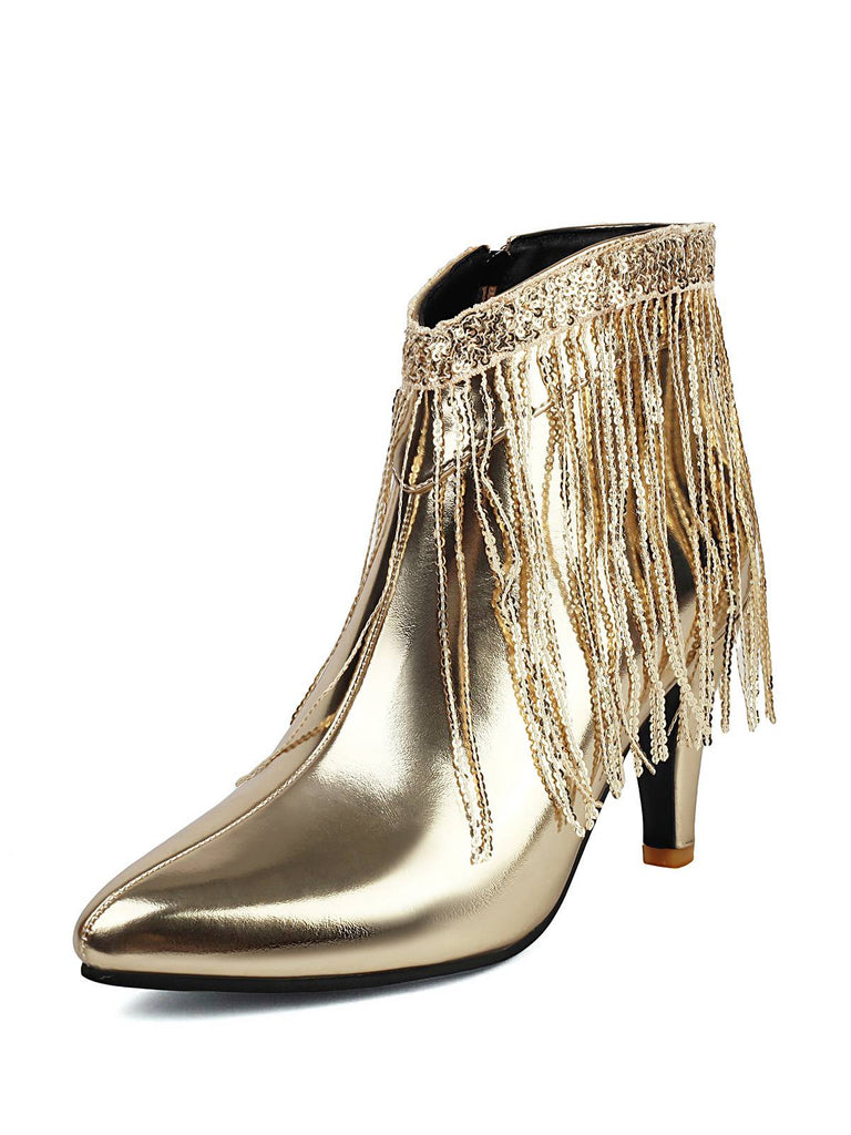 Metallic Tassel Pointed Toe Stiletto Chelsea Boots