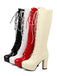 Shiny Patent Leather Lace-Up Solid High Heel Boots