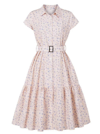 1940s Blazer Collar Floral Belted Dress