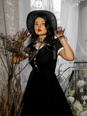 1950s Shirt Collar White Buttons Swing Dress