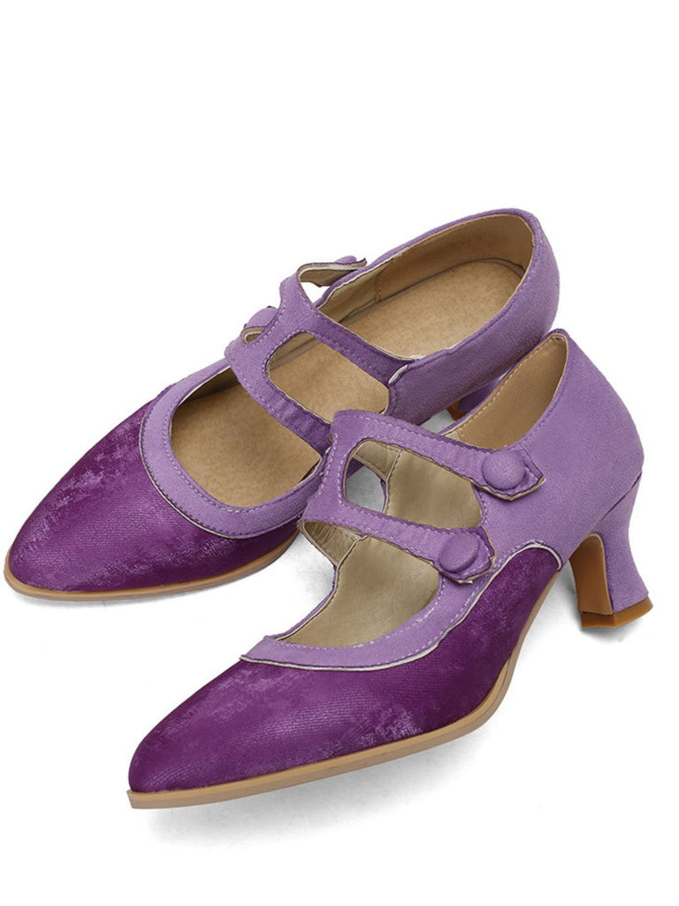 Suede Mary Jane Button Detail Heels