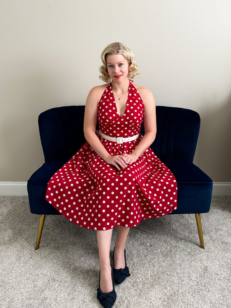 Red 1950s Polka Dot Halter Dress